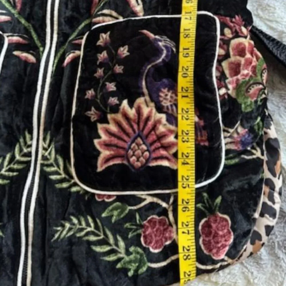 FARM Rio Black Marvelous Garden Puffer Jacket Exotic Tropical Leopard Print - Picture 13 of 16